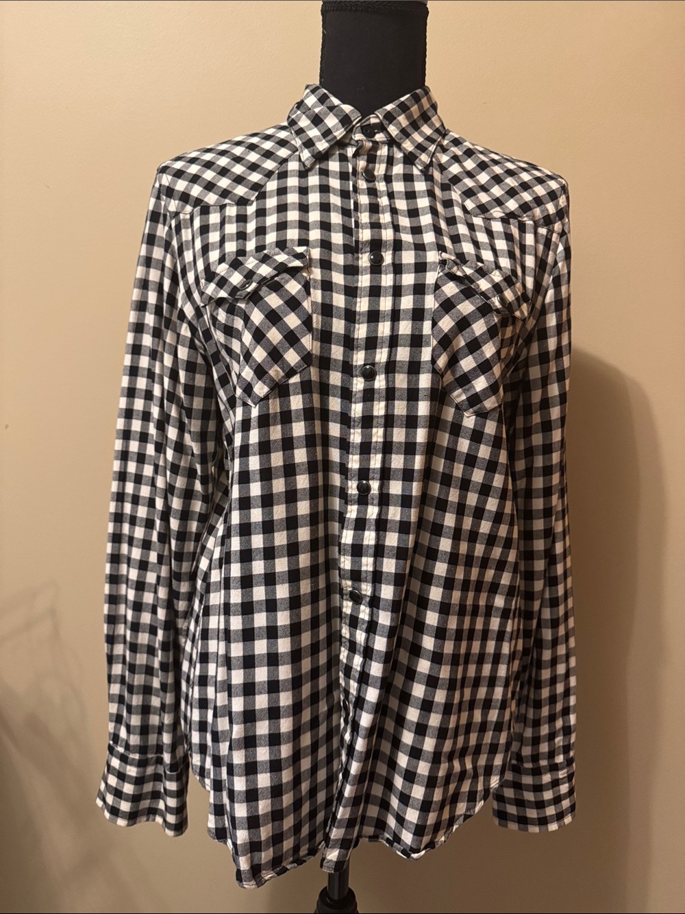 Polo by Ralph Lauren Black and White Gingham Button-Front Blouse